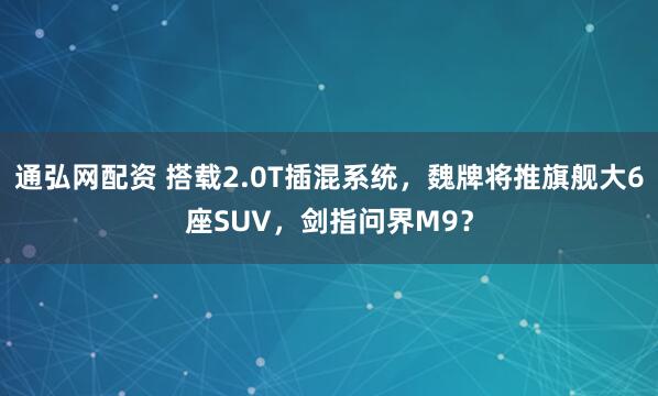 通弘网配资 搭载2.0T插混系统，魏牌将推旗舰大6座SUV，剑指问界M9？